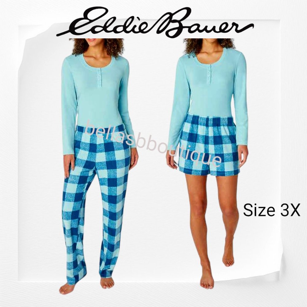 Eddie Bauer Ladies' 3-Piece Waffle Fleece Pajamas Set Blue Size 3X 24/26